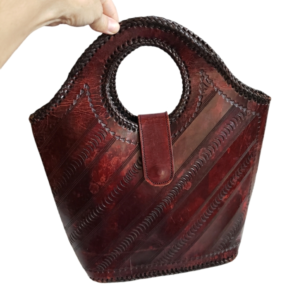 Vintage Handmade Dark Red Leather Handbag